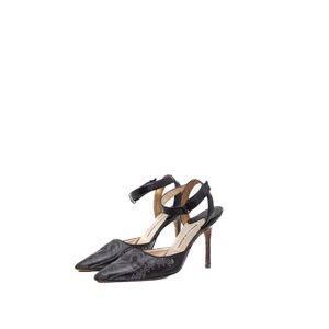 Manolo Blahnik Black Leather Embroidered Ankle-Strap Stiletto Heels – Size 36 (U